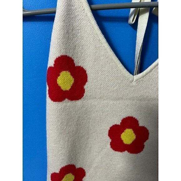 RSQ Floral Knit Halter Dress Women Small With Red/Yellow Daisy Pattern y2k boho - Picture 4 of 7
